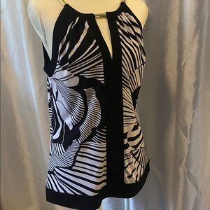 Cache Black and White Striped Blouse